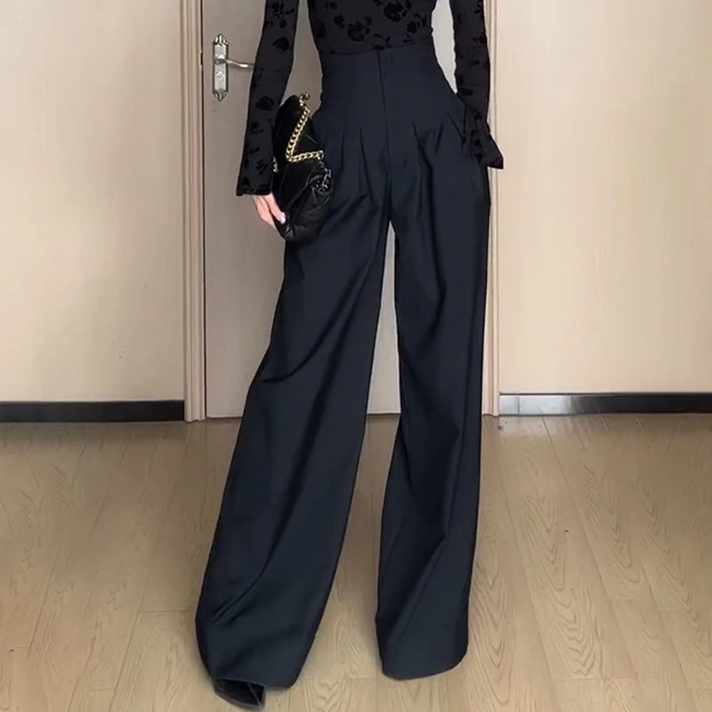 Ultra High Waist Wide Leg Suit Pants - Draped Spring Summer Trousers
