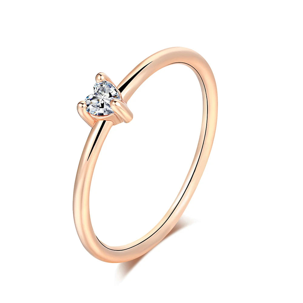 Sweet Heart Zircon Thin Ring - Minimalist Gold Color Proposal Jewelry