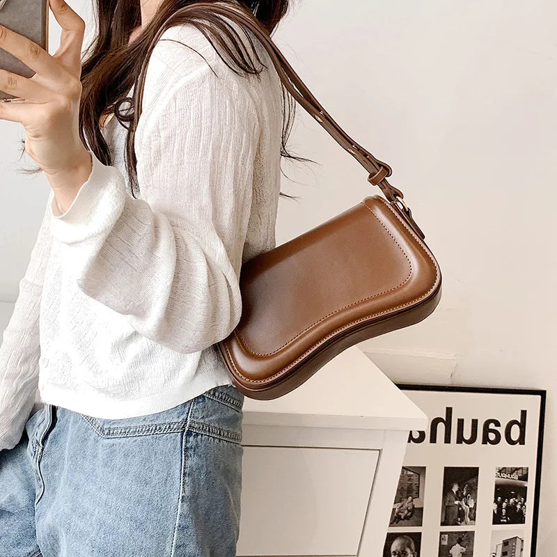 PU Leather Flap Crossbody Bag - Solid Color Small Saddle Purse