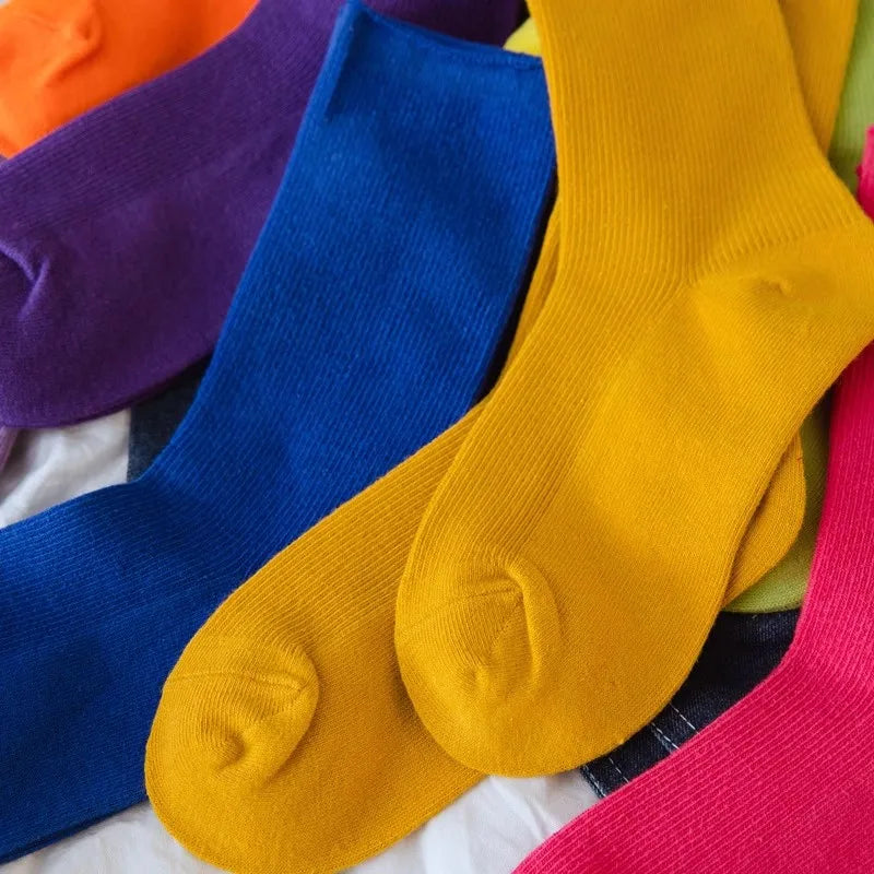 Solid Color Crew Socks - Breathable Preppy Korean Socks