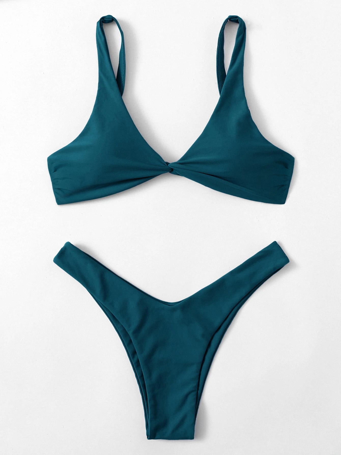 Solid Tie Brazilian Bikini Set - Low Waist High Leg Swimwear