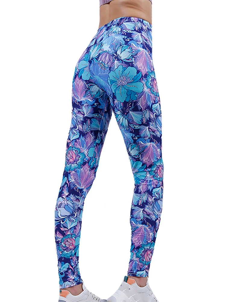 Graffiti Floral Print Leggings - Stretch Ankle-Length Everyday Tights