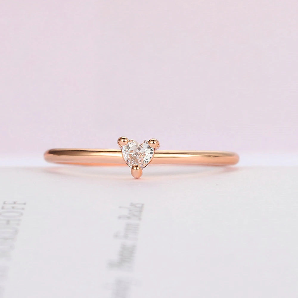 Sweet Heart Zircon Thin Ring - Minimalist Gold Color Proposal Jewelry