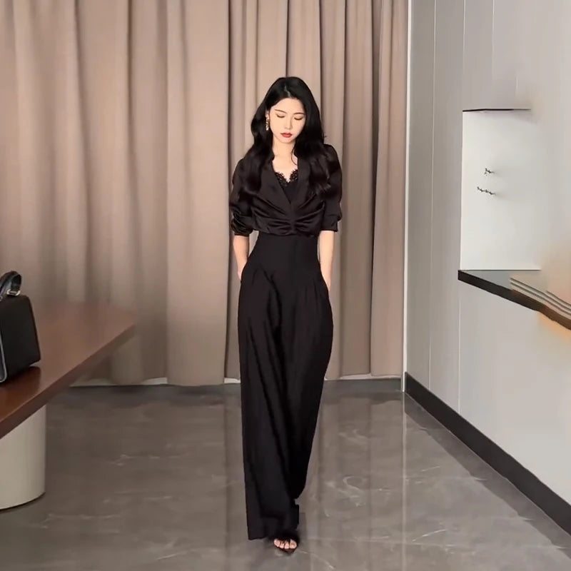Ultra High Waist Wide Leg Suit Pants - Draped Spring Summer Trousers