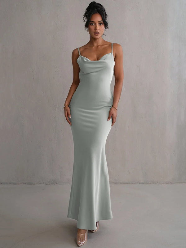Floral Draped Backless Maxi Dress - Spaghetti Strap Bodycon Evening Outfit