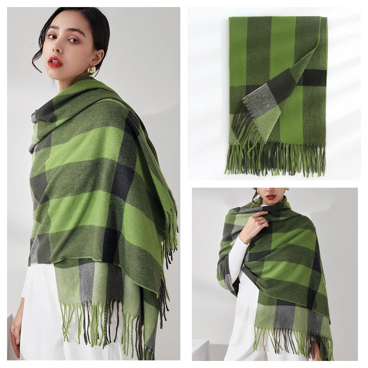 Classic Plaid Blanket Scarf - Cashmere-Feel Large Warm Shawl
