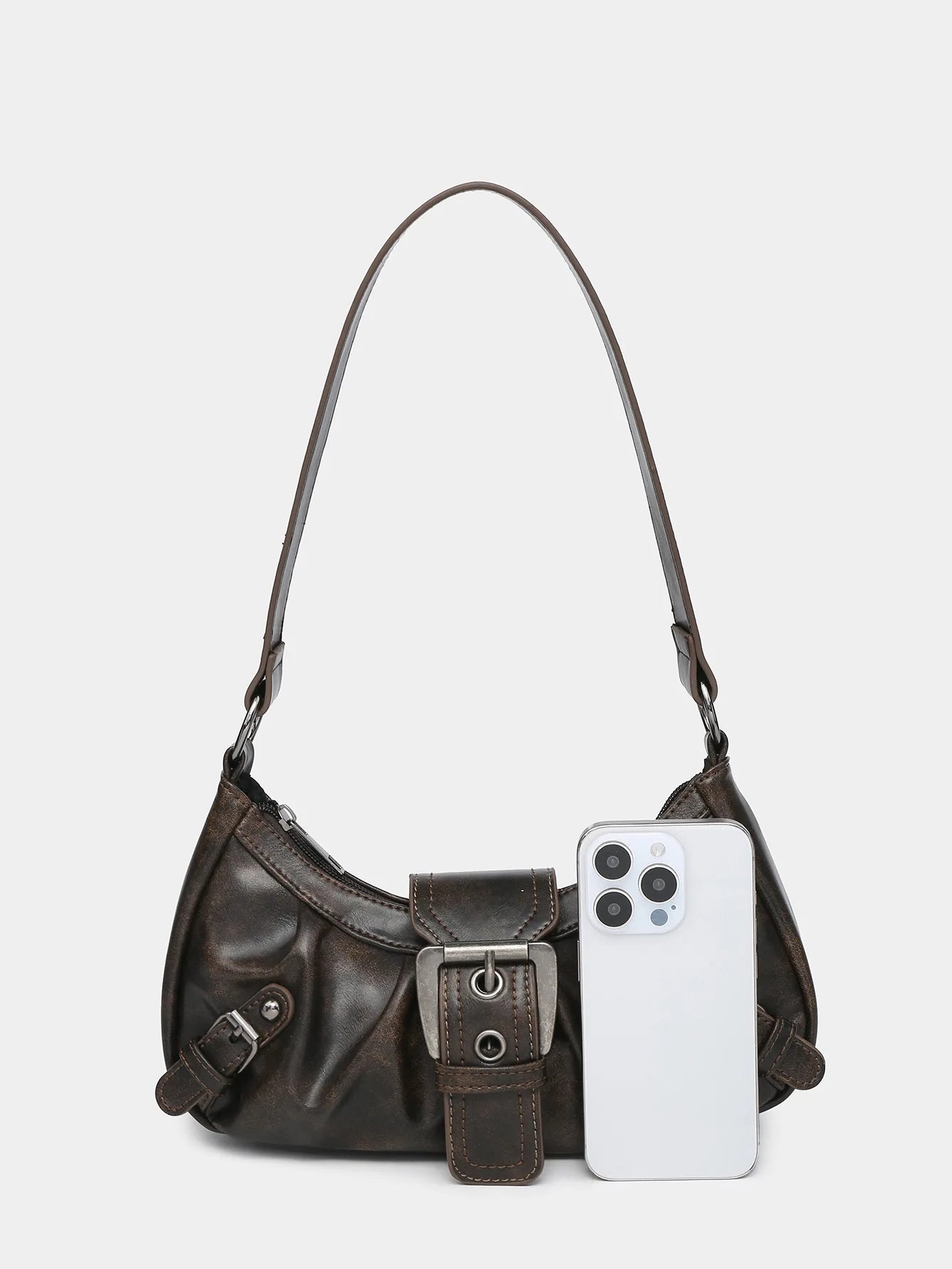 Retro Maillard Y2K Shoulder Bag - Vintage Leather Armpit Purse