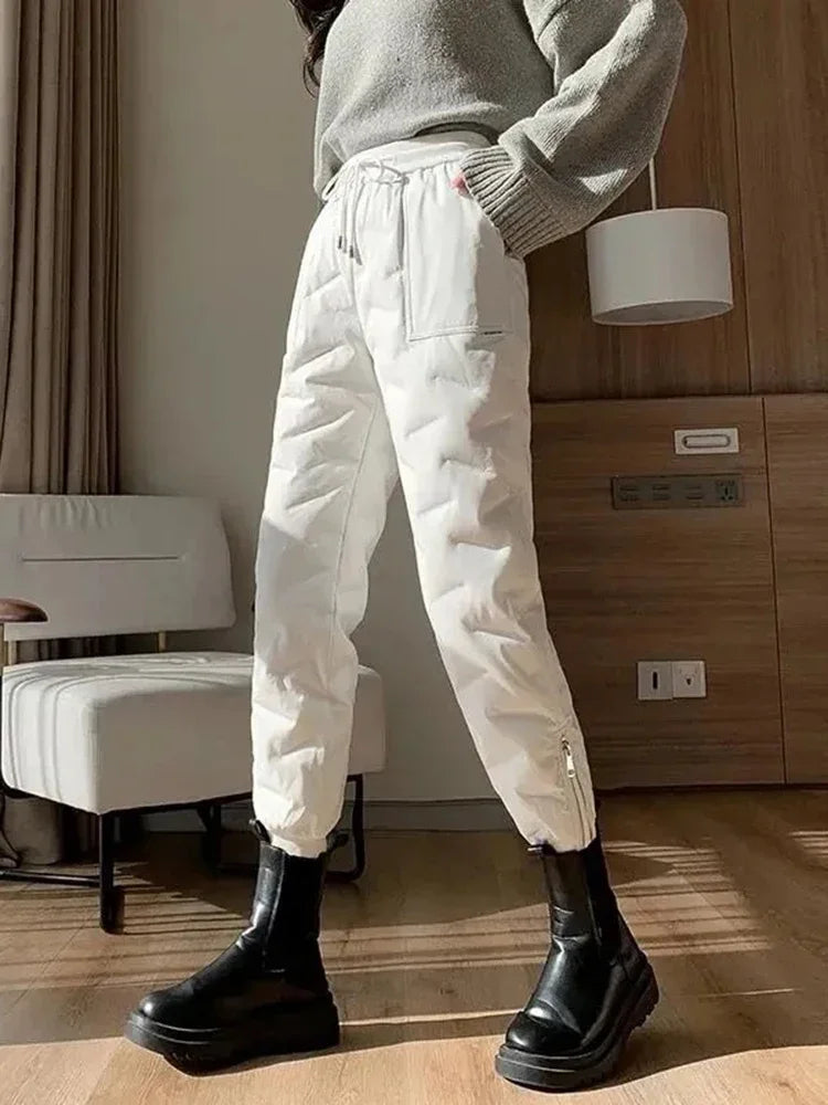 Fleece Lined Side Zip Winter Pants - Windproof Straight Leg Trousers