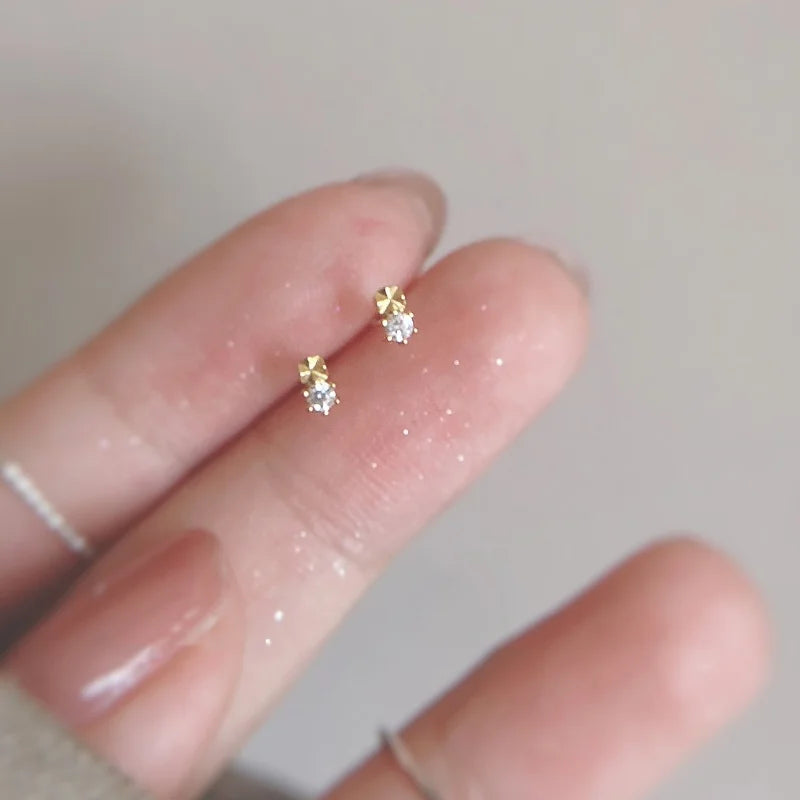 925 Silver Needle Zircon Stud Earrings - Gold Plated Crystal Jewelry