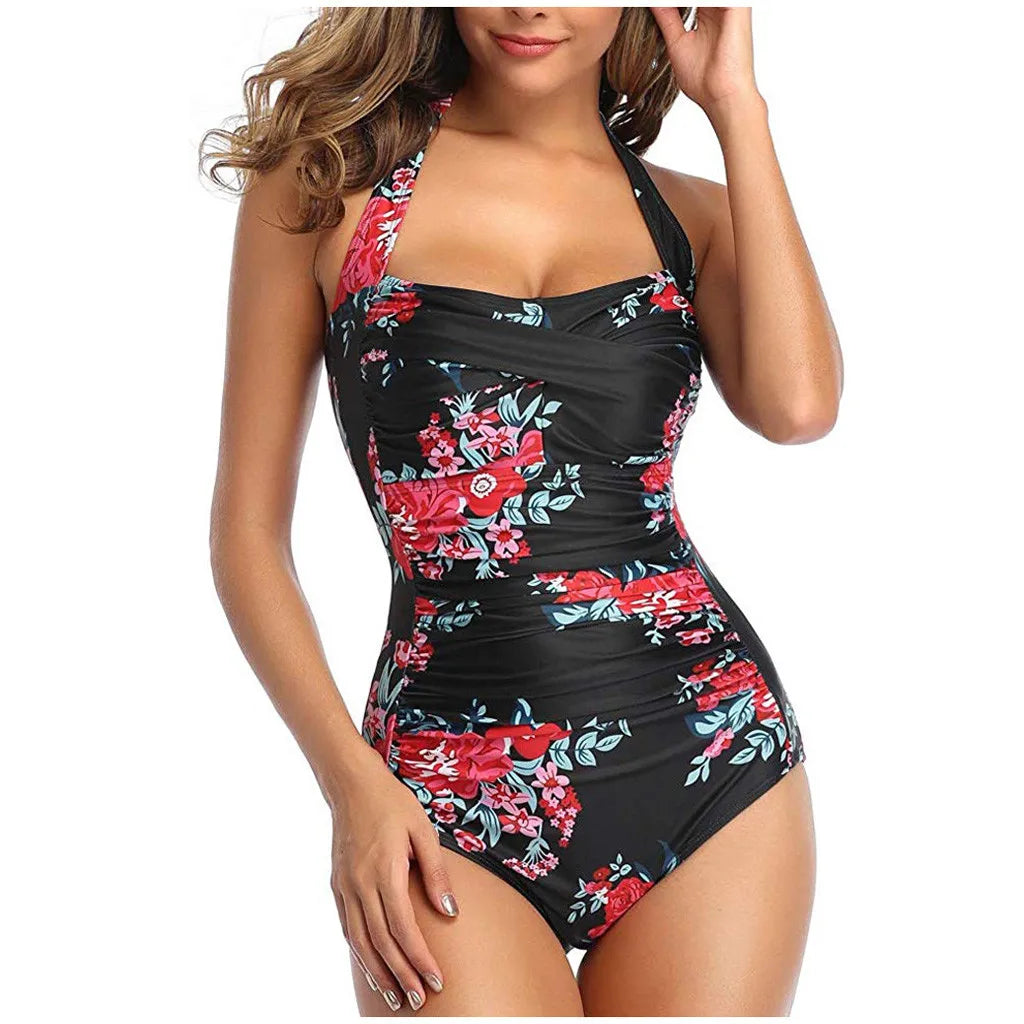 Floral Slim Fit One Piece Swimsuit - Push Up Padded Monokini