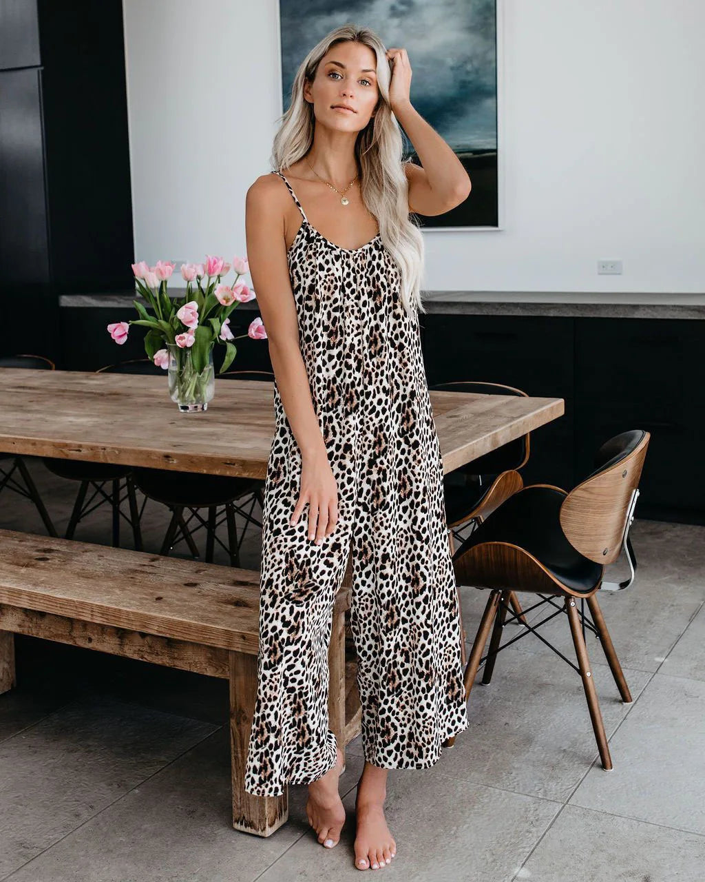 Rose Red Suspender Wide Leg Jumpsuit - Ankle Length Statement Outfit