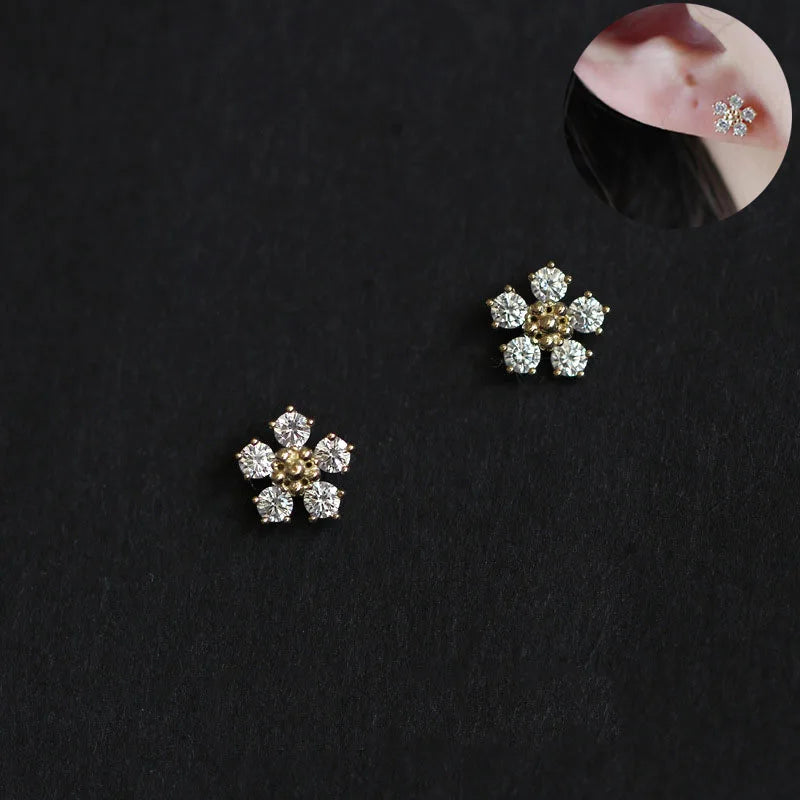 925 Silver Needle Zircon Stud Earrings - Gold Plated Crystal Jewelry