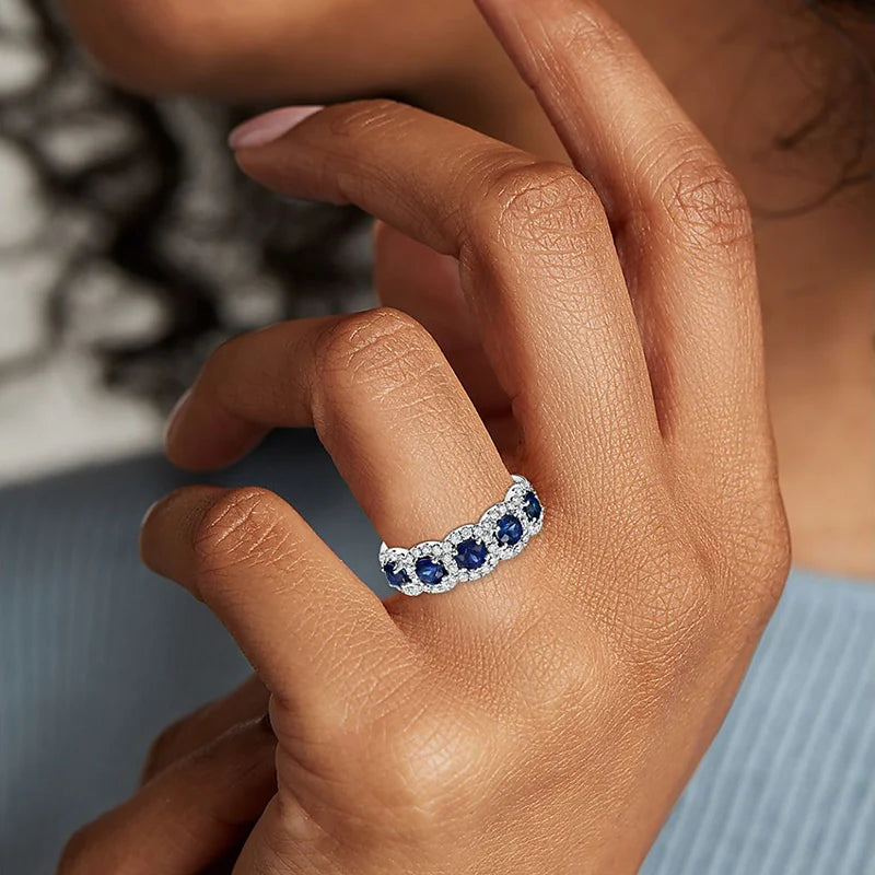 Blue White Cubic Zirconia Ring - Statement Wedding Party Jewelry