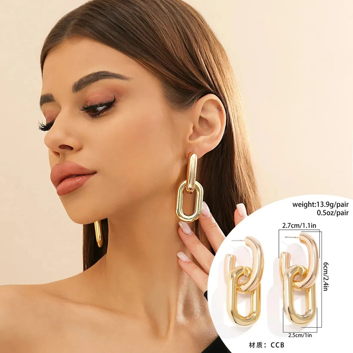 Geometric U Shape Hoop Earrings - Punk Metal Link Jewelry