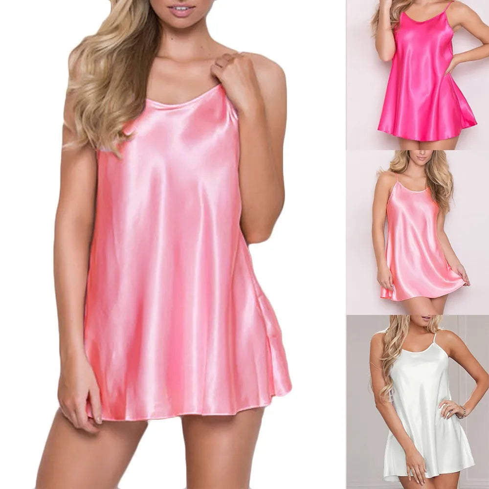 Fresh Imitation Silk Nightdress - Breathable Short Homewear Dress