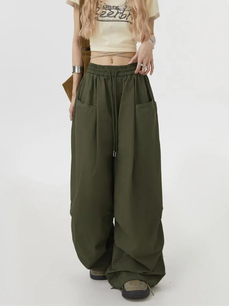Y2K High Waist Cargo Pants - Loose Wide Leg Streetwear Trousers