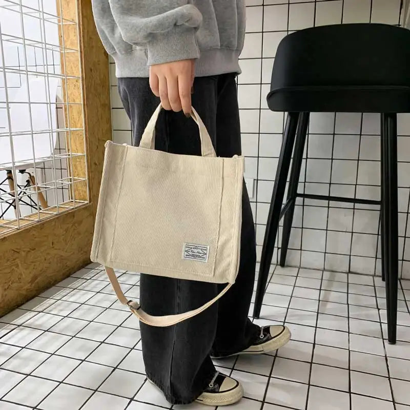 Corduroy Square Crossbody Tote Bag - Casual Travel Organizer Shoulder Bag