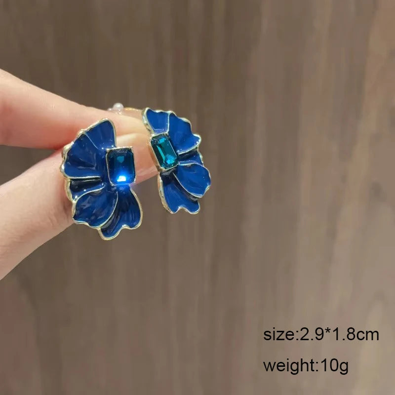Blue Geometric Flower Butterfly Dangle Earrings - Bohemian Statement Jewelry