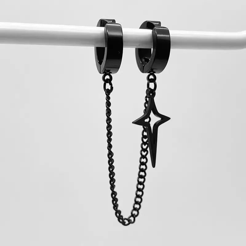 Black Star No-Piercing Clip Earrings - Stainless Steel Ear Bone Cuff