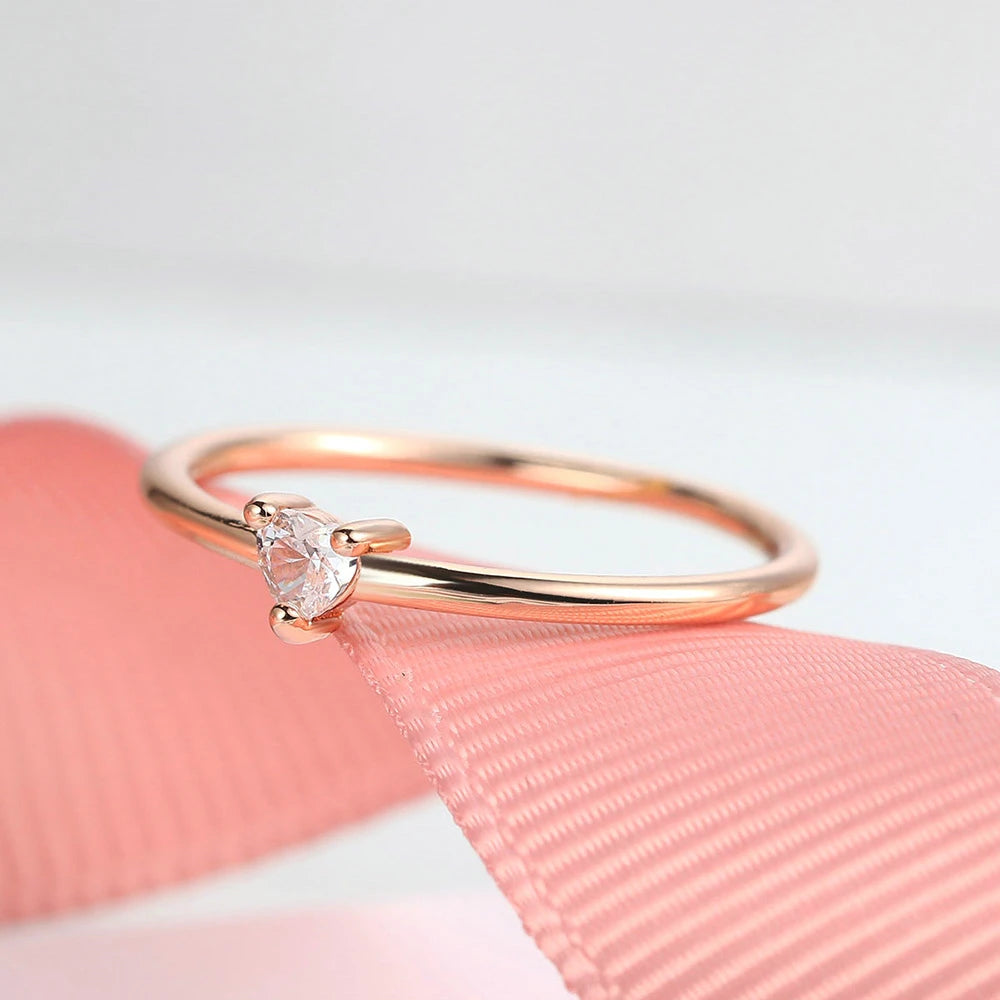 Sweet Heart Zircon Thin Ring - Minimalist Gold Color Proposal Jewelry