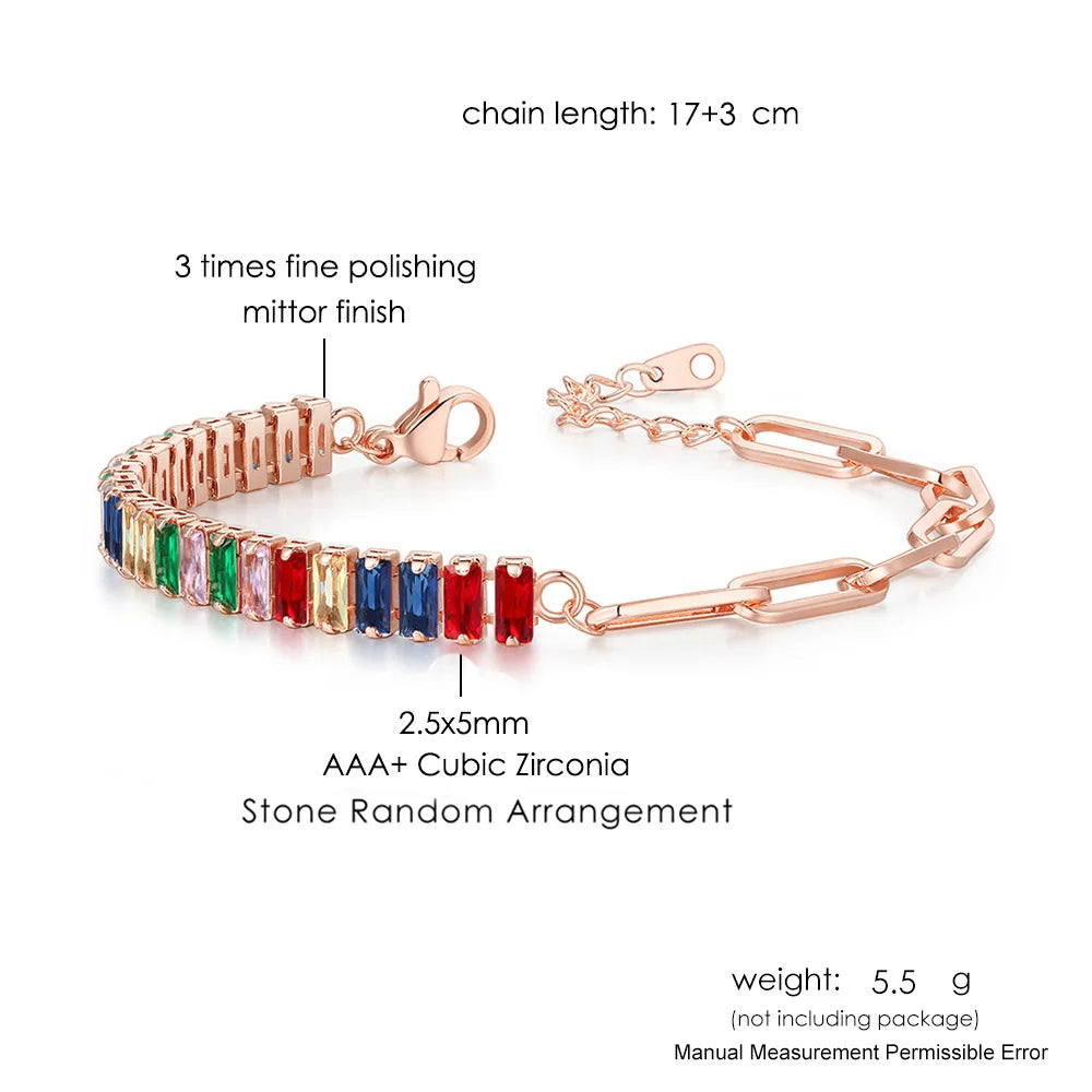 Adjustable Rainbow Zircon Tennis Bracelet - Colorful Wedding Hand Chain
