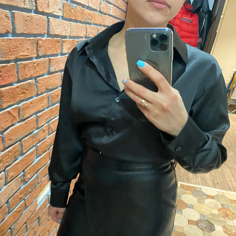 Vintage Button Up Blouse - Long Sleeve Loose Streetwear Shirt