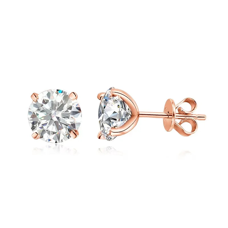 Moissanite Stud Earrings - Rose Gold Color 925 Silver Wedding Jewelry