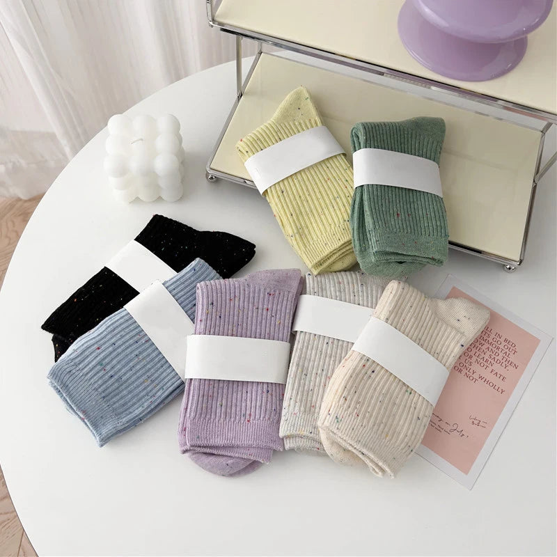 Colorful Long Pile Socks - Breathable Japanese Casual Crew Socks