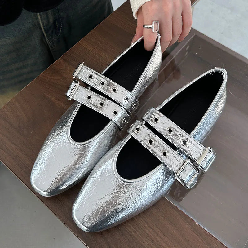 Buckle Strap Ballet Flats - Round Toe Spring Lolita Dance Shoes
