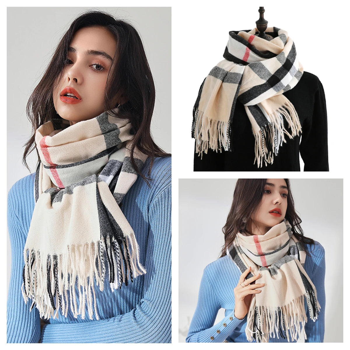 Classic Plaid Blanket Scarf - Cashmere-Feel Large Warm Shawl
