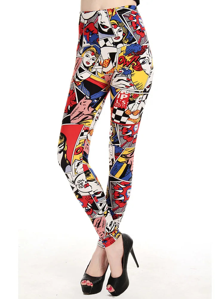 Graffiti Floral Print Leggings - Stretch Ankle-Length Everyday Tights