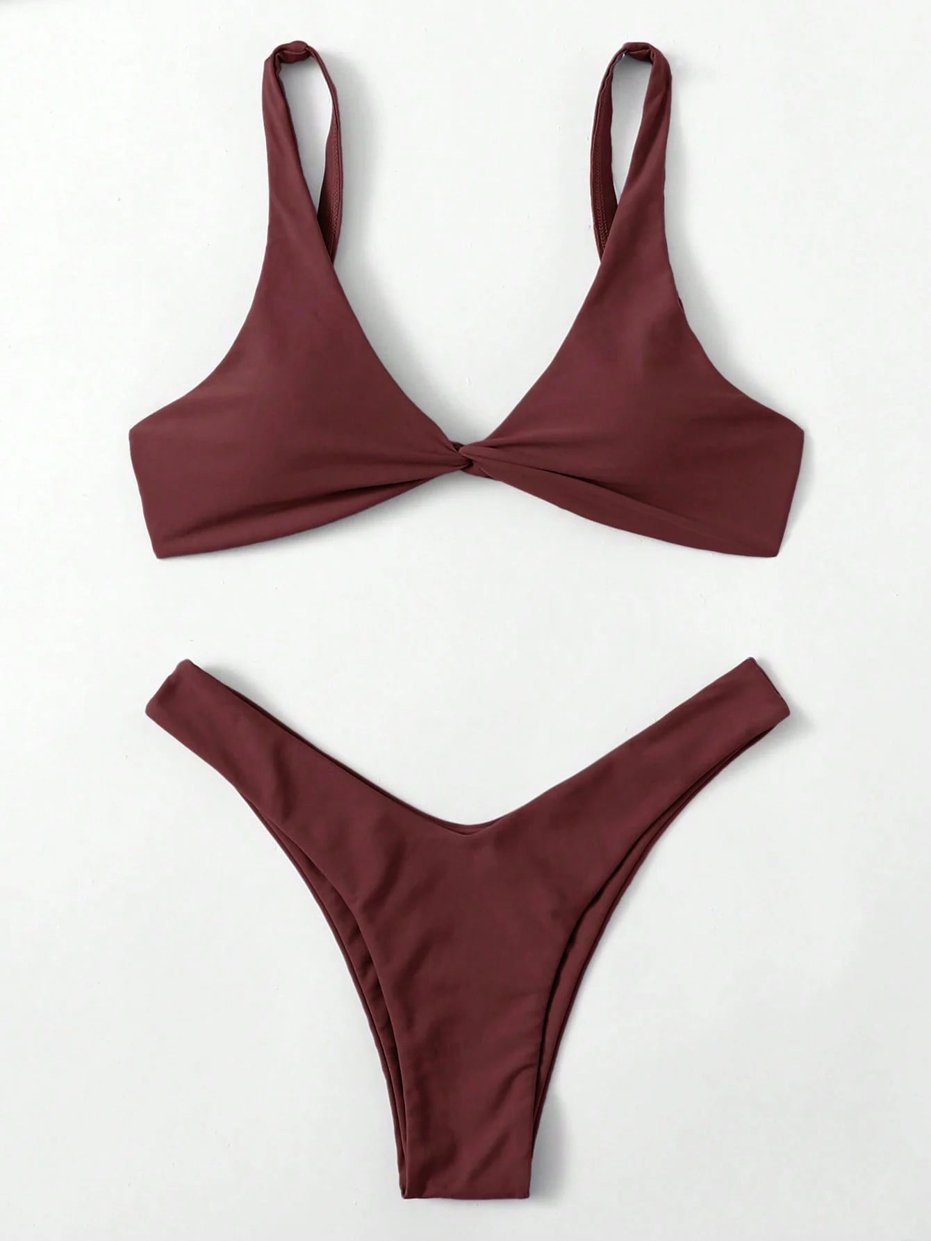 Solid Tie Brazilian Bikini Set - Low Waist High Leg Swimwear