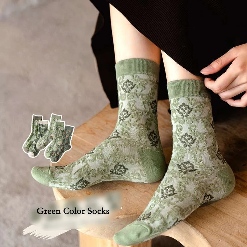Floral Embossed Knit Socks - Retro Harajuku 5 Pair Style