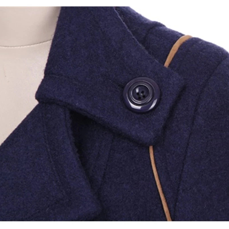 Slim Double Breasted Woolen Coat - Long Belted Winter Jacket