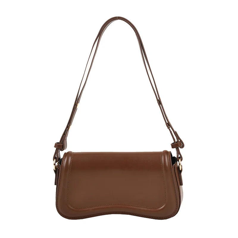 PU Leather Flap Crossbody Bag - Solid Color Small Saddle Purse