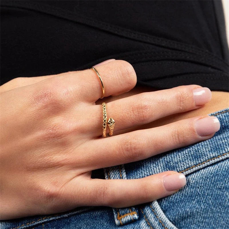 925 Sterling Silver Snake Ring - Open Adjustable Trendy Finger Ring