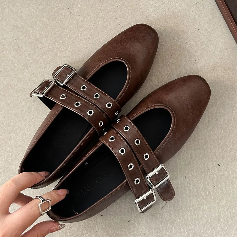 Buckle Strap Ballet Flats - Round Toe Spring Lolita Dance Shoes