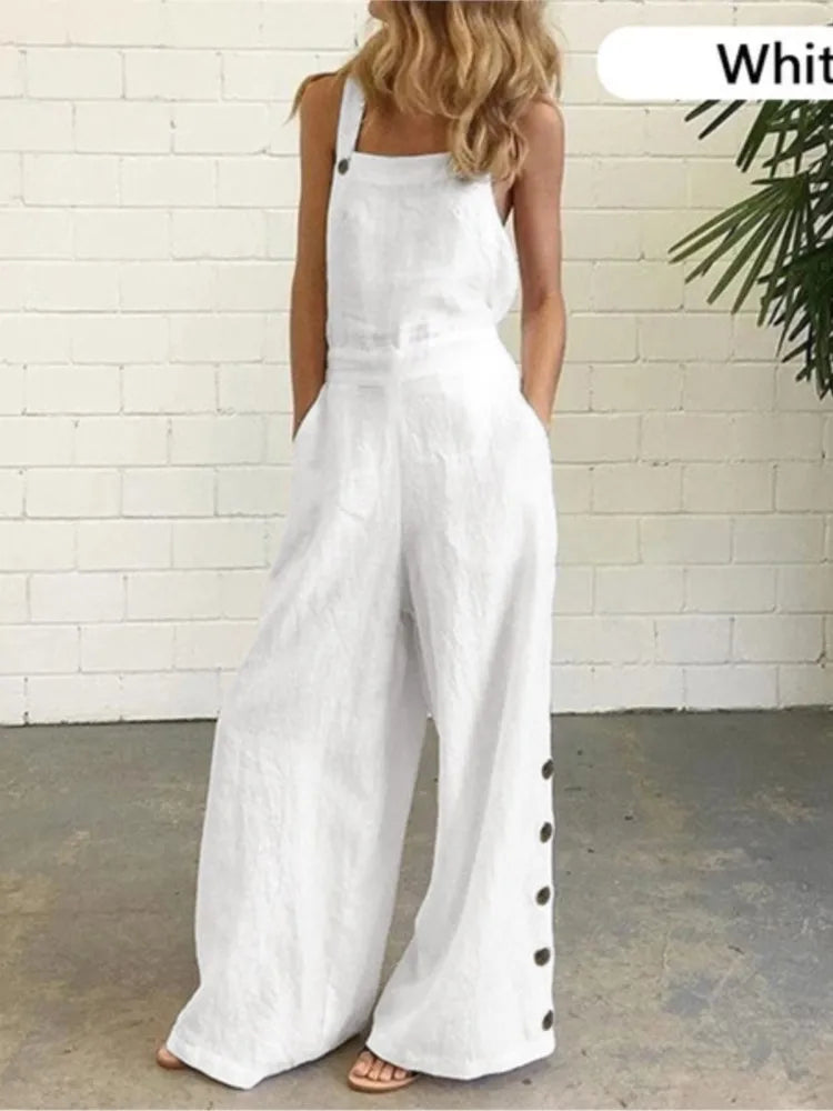 Sleeveless Loose Jumpsuit - Wide Leg Pockets Summer Outfit