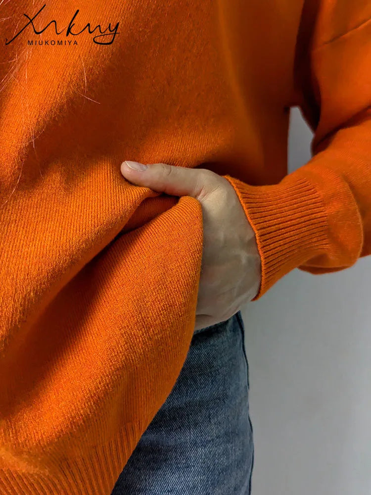 Side Split Turtleneck Sweater - Oversize Knitted Autumn Pullover