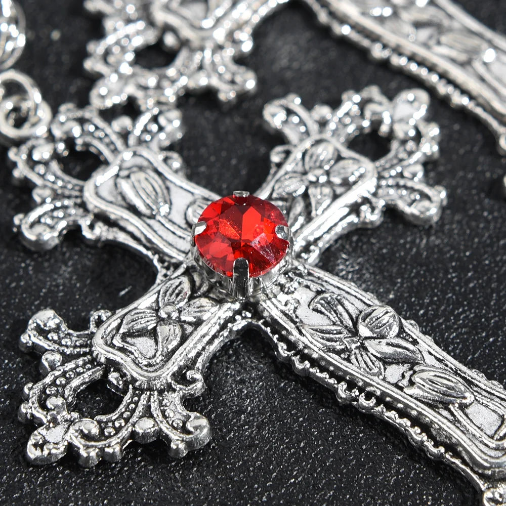 Y2K Crystal Cross Pendant Necklace - Gothic Clavicle Chain Jewelry
