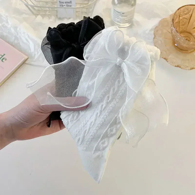 Lace Bow Ruffle Socks - Japanese Lolita Mid Tube Stockings
