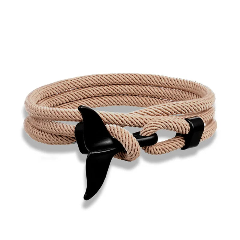 Ocean Anchor and Whale Tail Rope Bracelet - Adjustable Friendship Jewelry