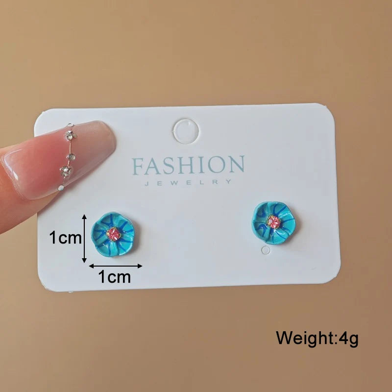 Blue Geometric Flower Butterfly Dangle Earrings - Bohemian Statement Jewelry