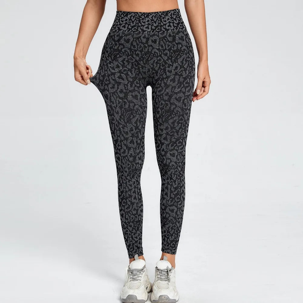 Leopard Print Seamless Yoga Leggings - High Waist Butt Lifting Tights