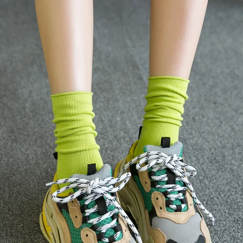 Solid Color Crew Socks - Breathable Preppy Korean Socks