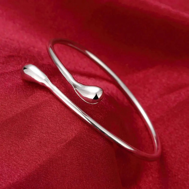 925 Sterling Silver Water Droplet Bangle - Elegant Wedding Party Bracelet