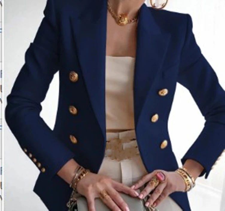 Turn Down Collar Office Blazer - Solid Long Sleeve Suit Coat