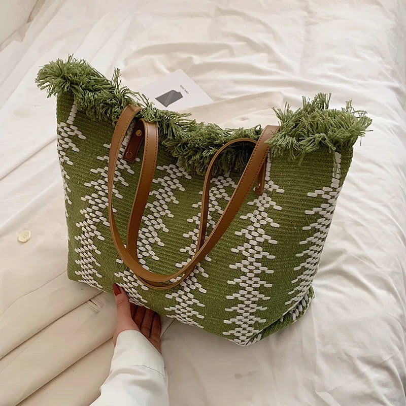 Large Top Handle Beach Tote Bag - Casual Commute Shopping Handbag