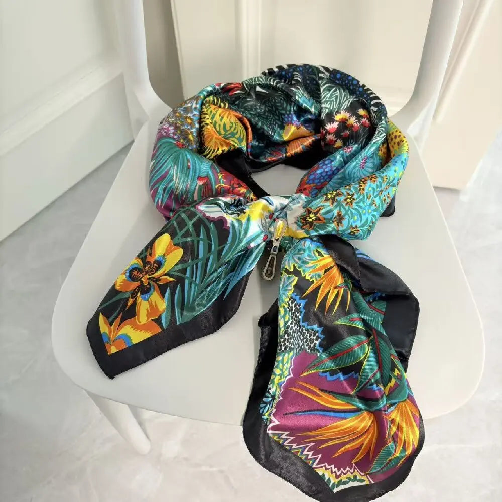 90cm Silk-Feel Square Scarf - Office Hair Neck Bandana Wrap