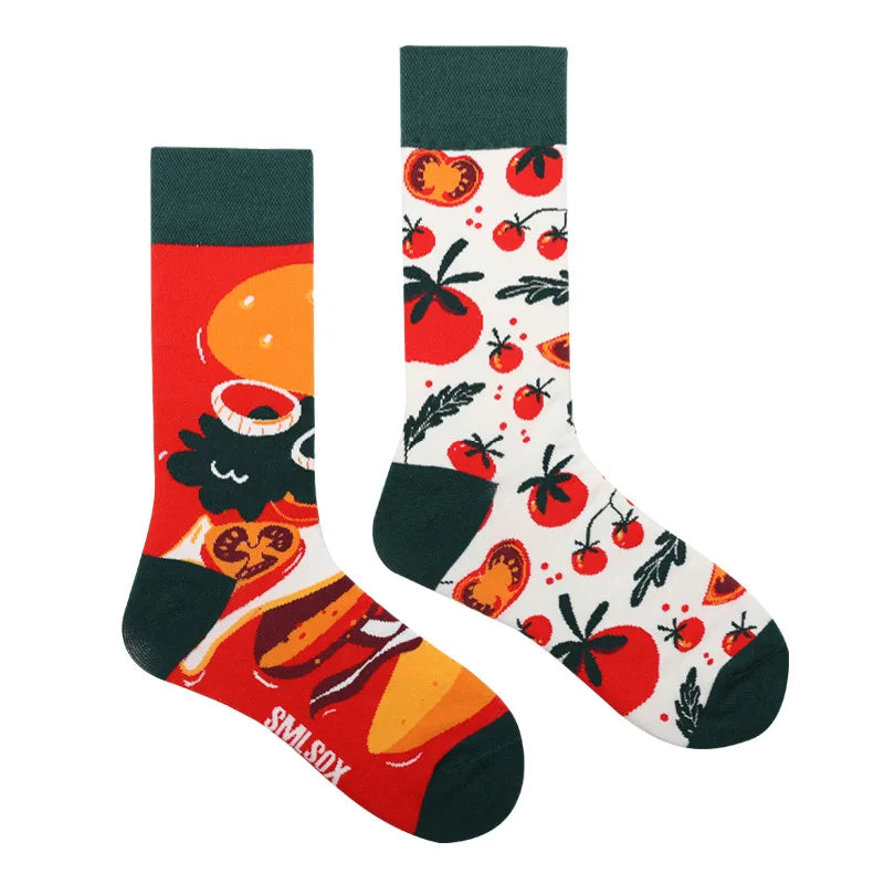 Flower Fruit Candy Cotton Socks - Colorful Unisex Mid Tube Pair